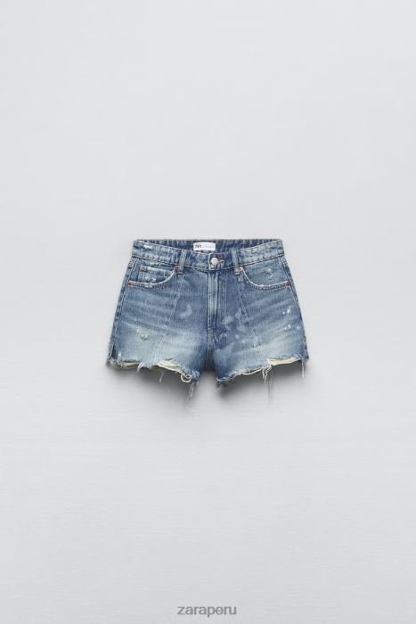 Zara mujer shorts de mezclilla con patchwork y talle alto BDP8J563 ropa azul