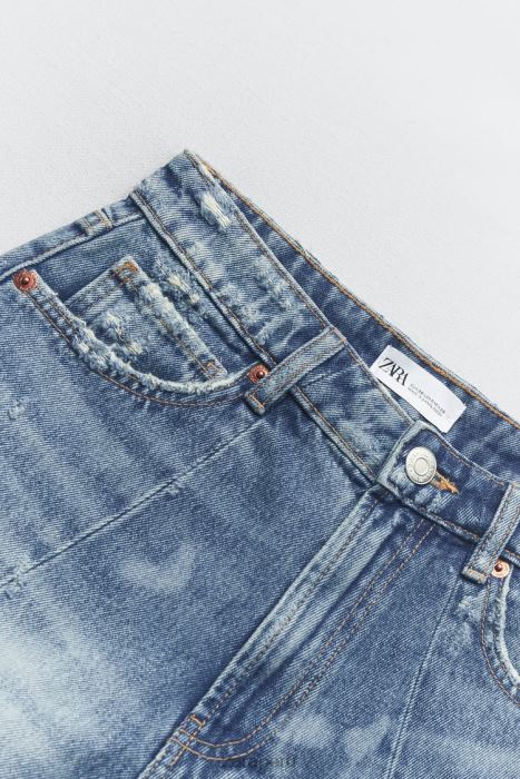 Zara mujer shorts de mezclilla con patchwork y talle alto BDP8J563 ropa azul