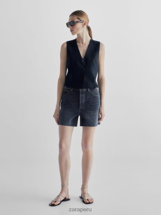 Zara mujer shorts de mezclilla de cintura alta con bolsillo de cuero BDP8J865 ropa azul medio