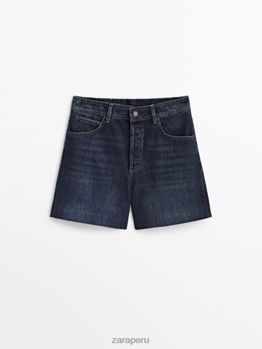 Zara mujer shorts de mezclilla de cintura alta con bolsillo de cuero BDP8J865 ropa azul medio