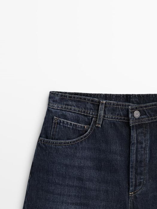 Zara mujer shorts de mezclilla de cintura alta con bolsillo de cuero BDP8J865 ropa azul medio