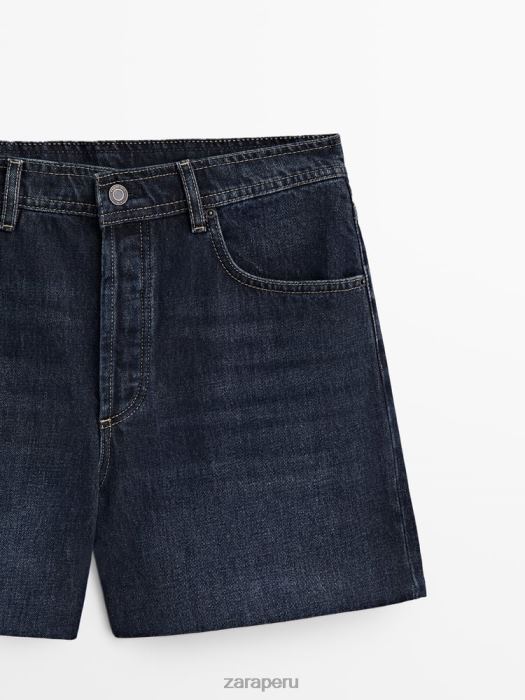 Zara mujer shorts de mezclilla de cintura alta con bolsillo de cuero BDP8J865 ropa azul medio