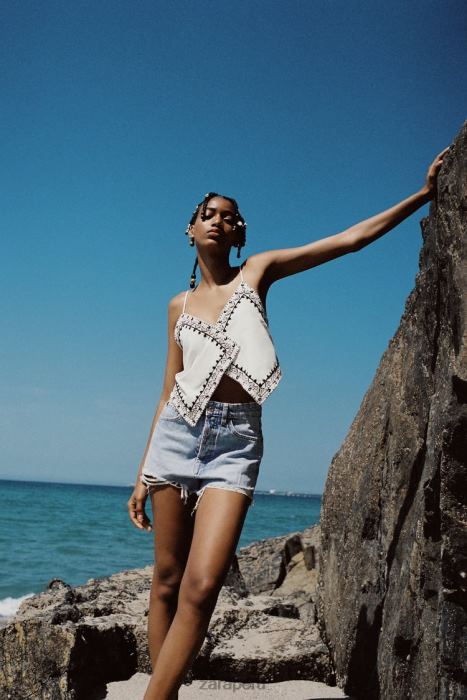 Zara mujer shorts de mezclilla de talle alto trf BDP8J541 ropa azul claro