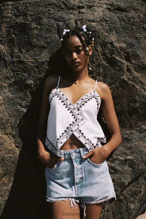 Zara mujer shorts de mezclilla de talle alto trf BDP8J541 ropa azul claro