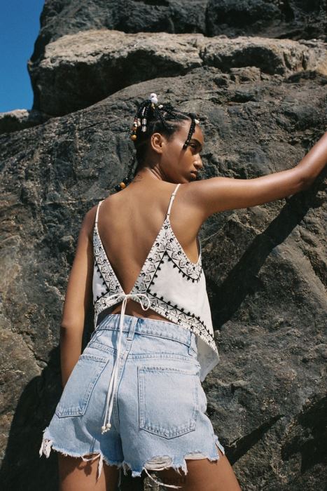 Zara mujer shorts de mezclilla de talle alto trf BDP8J541 ropa azul claro