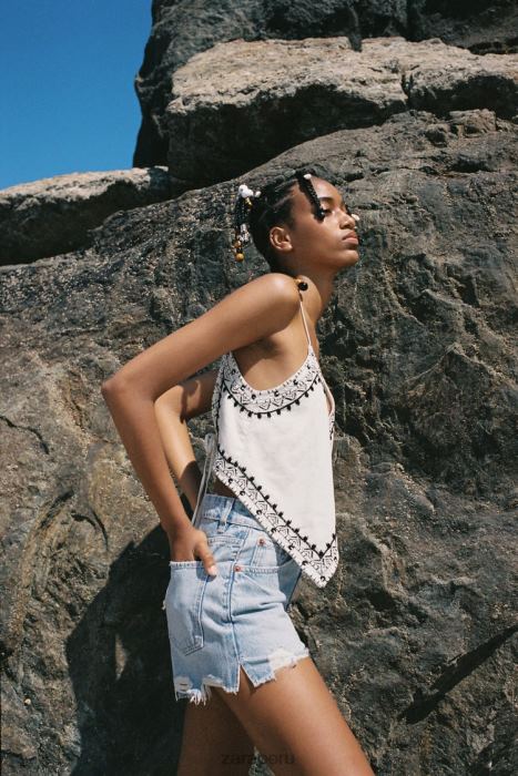 Zara mujer shorts de mezclilla de talle alto trf BDP8J541 ropa azul claro