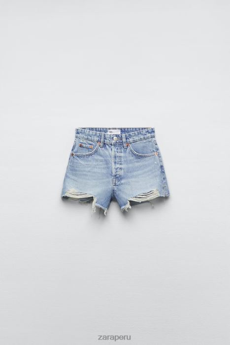 Zara mujer shorts de mezclilla de talle alto trf BDP8J541 ropa azul claro