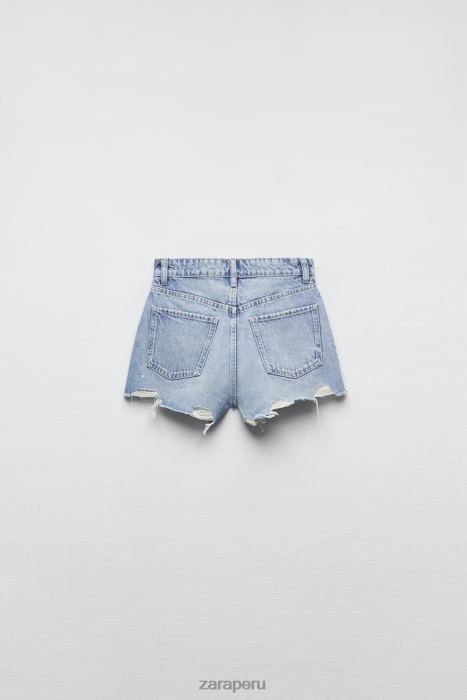 Zara mujer shorts de mezclilla de talle alto trf BDP8J541 ropa azul claro