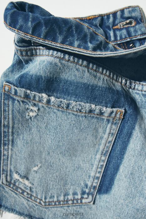 Zara mujer shorts de mezclilla de talle alto trf BDP8J548 ropa azul