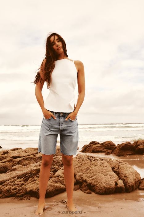 Zara mujer shorts de mezclilla de talle medio BDP8J596 ropa azul claro