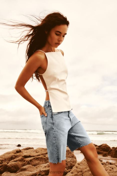 Zara mujer shorts de mezclilla de talle medio BDP8J596 ropa azul claro