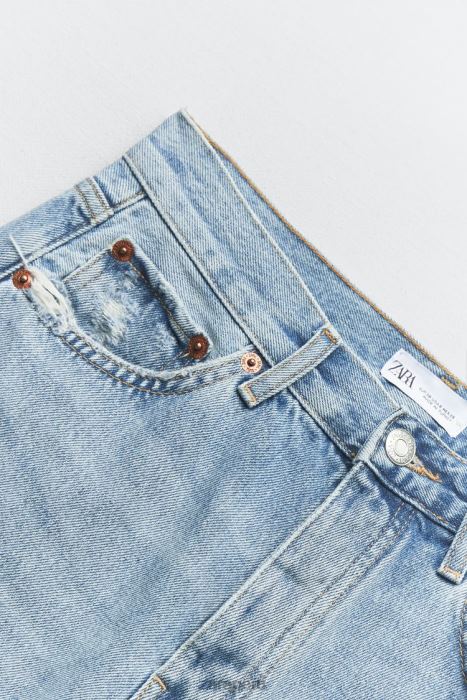 Zara mujer shorts de mezclilla de talle medio BDP8J596 ropa azul claro