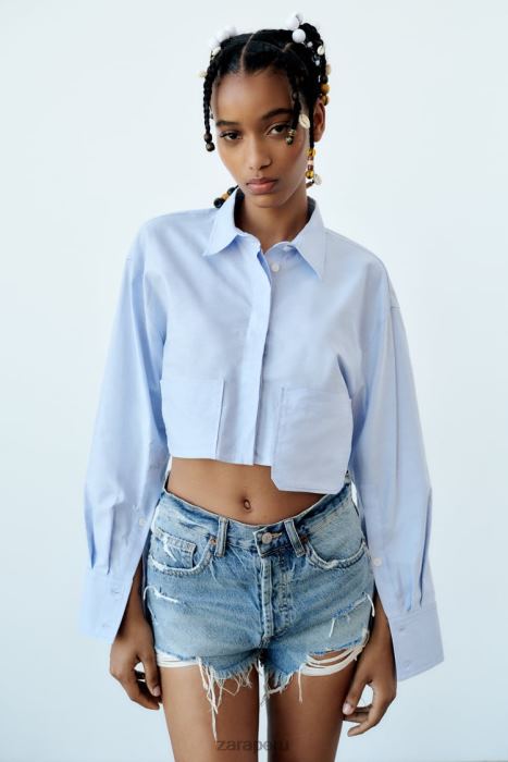 Zara mujer shorts de mezclilla de talle medio trf BDP8J531 ropa azul