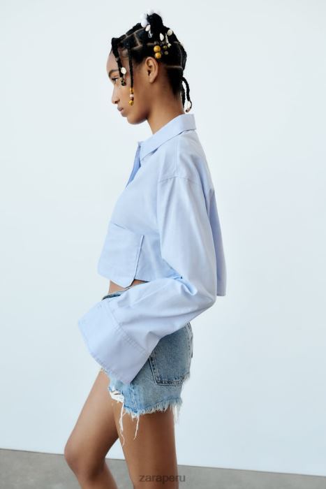 Zara mujer shorts de mezclilla de talle medio trf BDP8J531 ropa azul