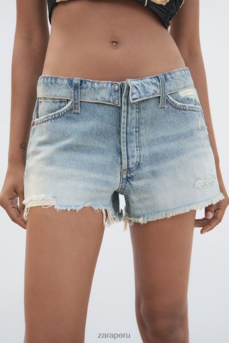 Zara mujer shorts de mezclilla de talle medio trf BDP8J579 ropa azul claro