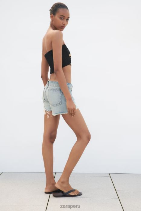 Zara mujer shorts de mezclilla de talle medio trf BDP8J579 ropa azul claro
