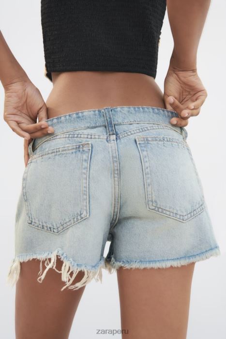 Zara mujer shorts de mezclilla de talle medio trf BDP8J579 ropa azul claro