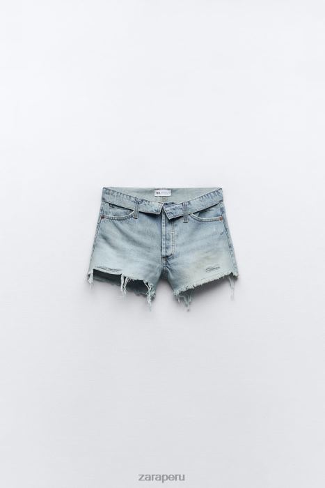 Zara mujer shorts de mezclilla de talle medio trf BDP8J579 ropa azul claro