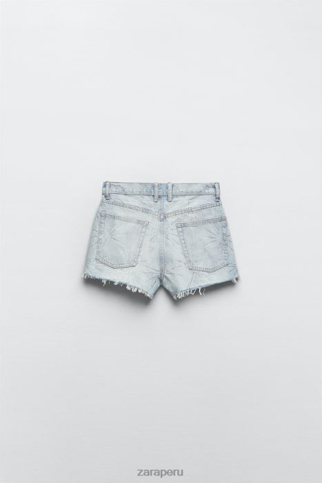 Zara mujer shorts de mezclilla trf de talle medio con diamantes de imitación BDP8J575 ropa azul claro