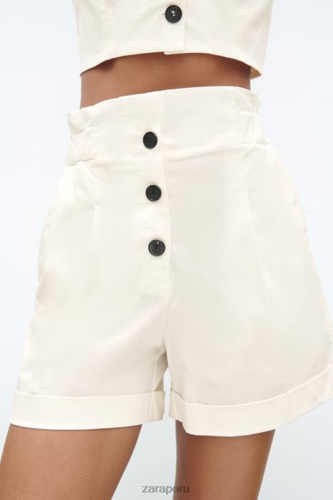Zara mujer shorts paper bag con dobladillo vuelto BDP8J566 ropa blanco