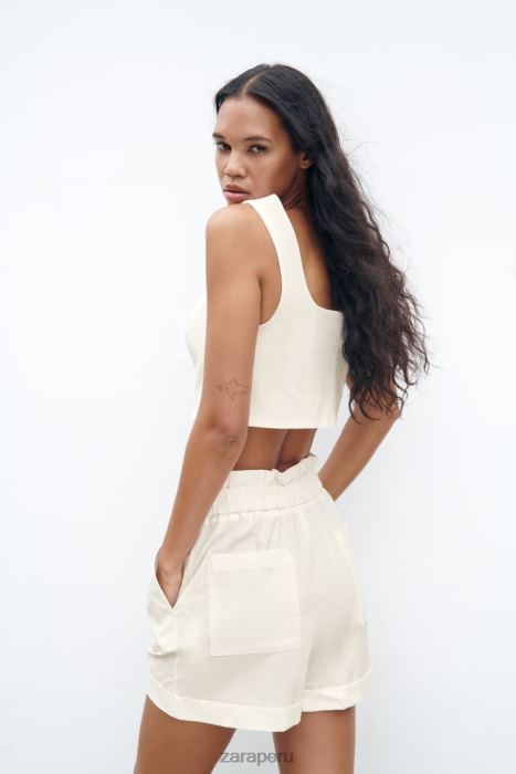 Zara mujer shorts paper bag con dobladillo vuelto BDP8J566 ropa blanco