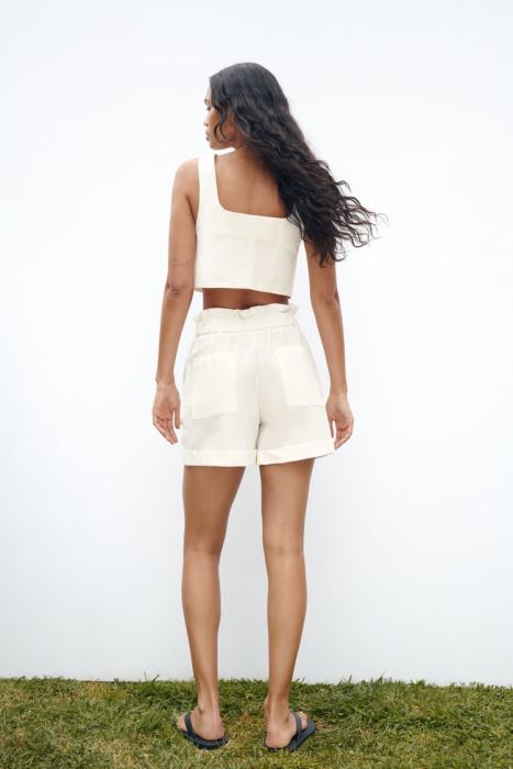 Zara mujer shorts paper bag con dobladillo vuelto BDP8J566 ropa blanco