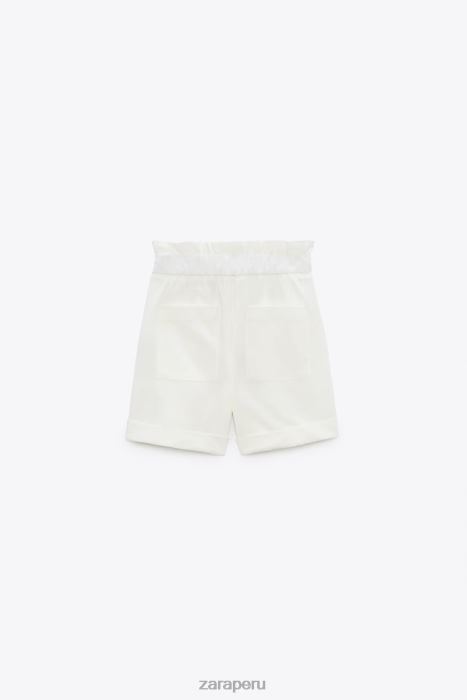 Zara mujer shorts paper bag con dobladillo vuelto BDP8J566 ropa blanco