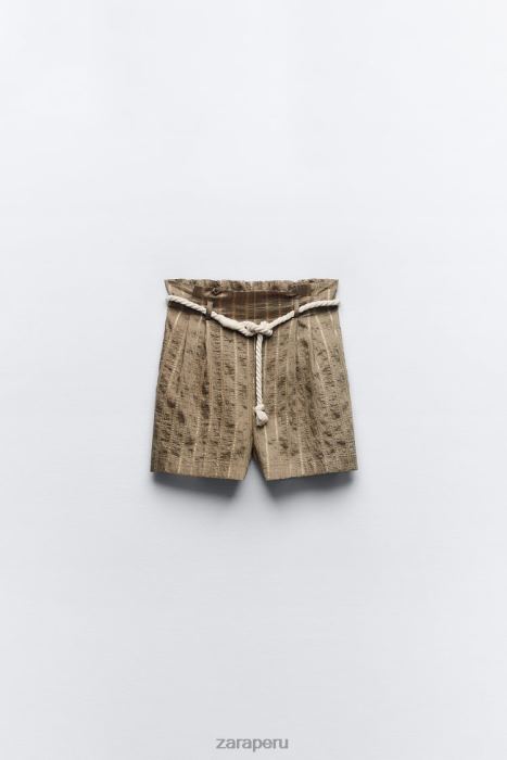 Zara mujer shorts paper bag con hilo metalizado a rayas BDP8J612 ropa camello medio
