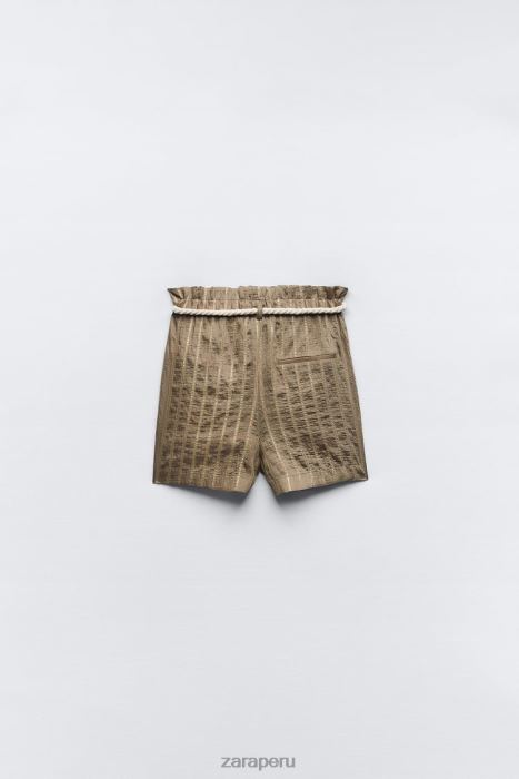Zara mujer shorts paper bag con hilo metalizado a rayas BDP8J612 ropa camello medio