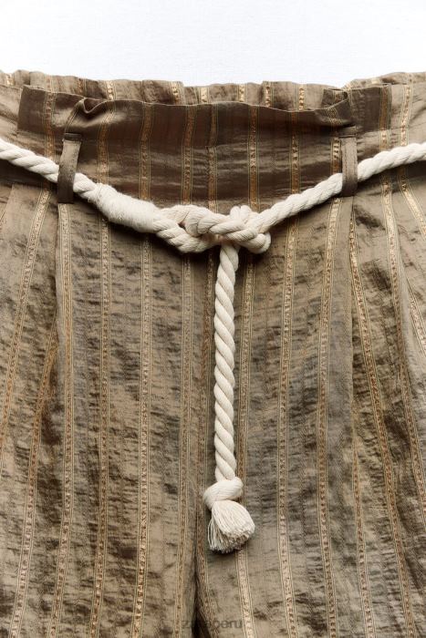 Zara mujer shorts paper bag con hilo metalizado a rayas BDP8J612 ropa camello medio