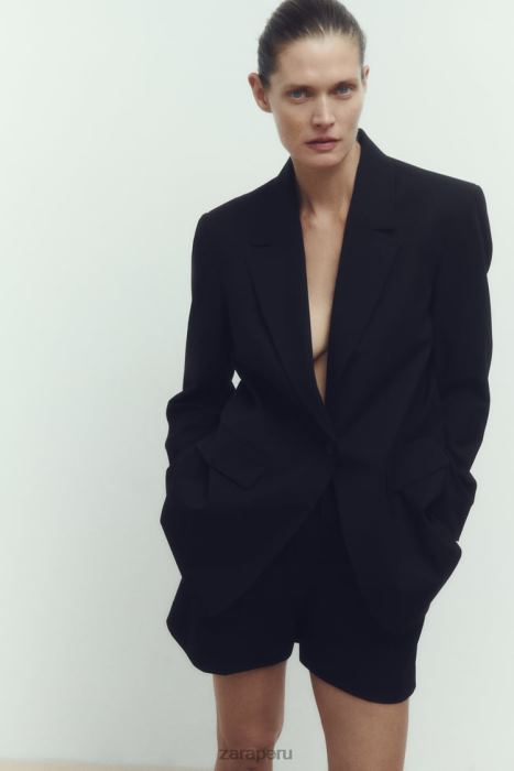 Zara mujer shorts plisados ​​de cintura alta BDP8J527 ropa negro