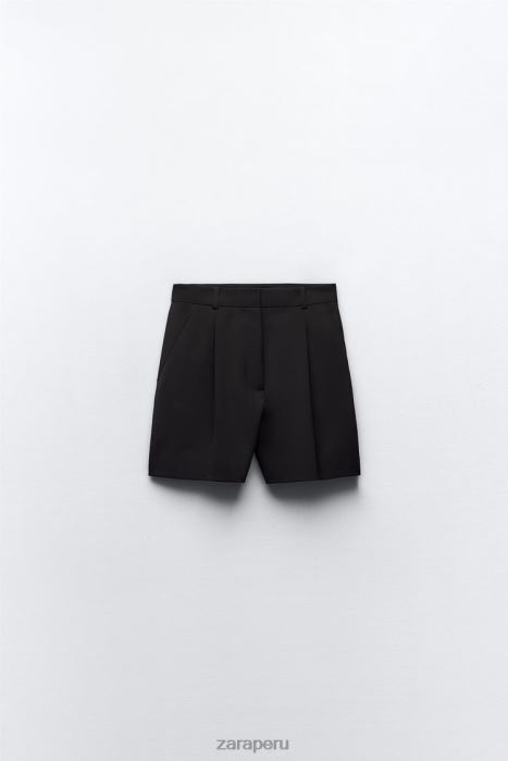 Zara mujer shorts plisados ​​de cintura alta BDP8J527 ropa negro