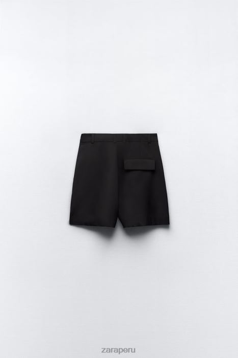 Zara mujer shorts plisados ​​de cintura alta BDP8J527 ropa negro