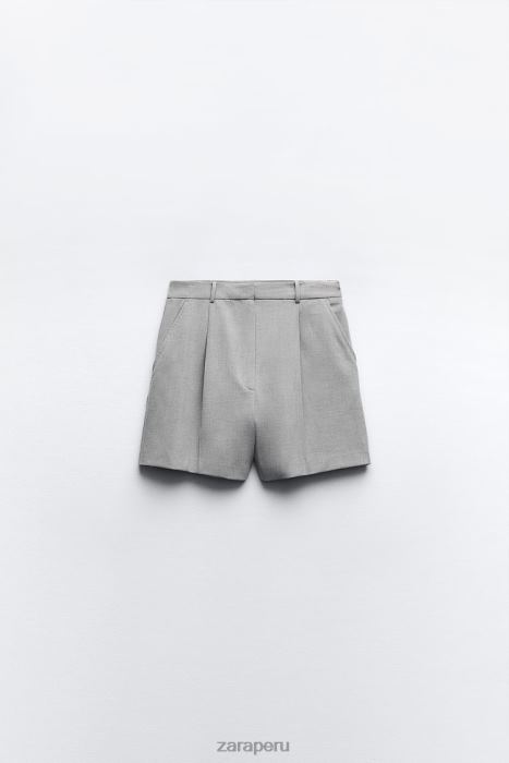 Zara mujer shorts plisados ​​de talle alto BDP8J525 ropa gris