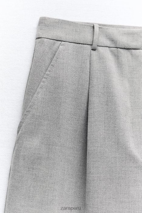 Zara mujer shorts plisados ​​de talle alto BDP8J525 ropa gris