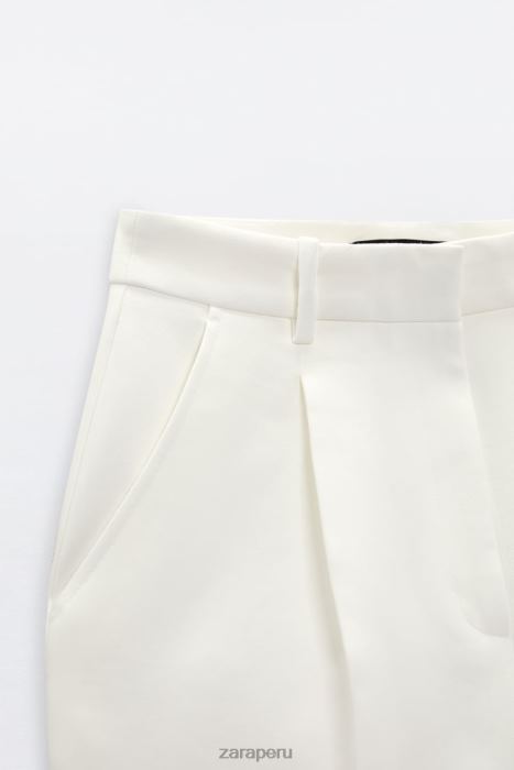 Zara mujer shorts plisados ​​de talle alto BDP8J599 ropa ostra blanca