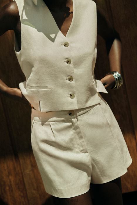 Zara mujer shorts rectos en mezcla de lino BDP8J597 ropa crudo