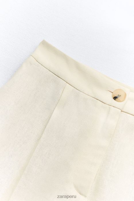 Zara mujer shorts rectos en mezcla de lino BDP8J597 ropa crudo