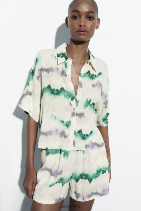 Zara mujer shorts teñidos con cintura elástica BDP8J568 ropa multicolor