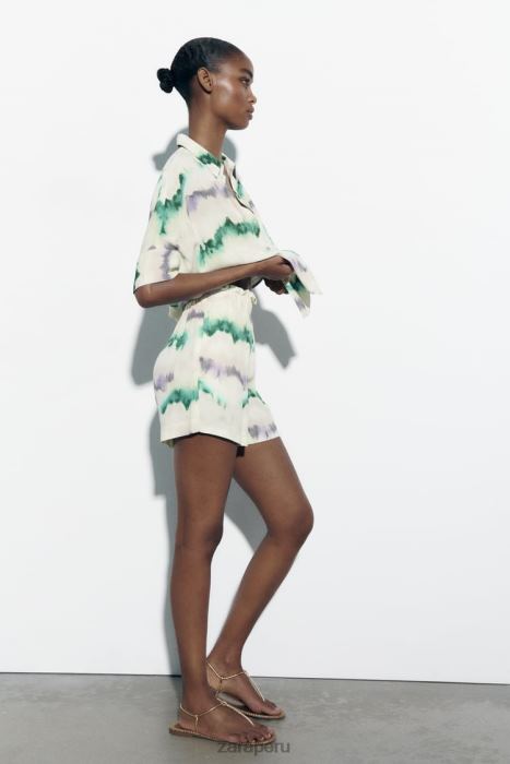 Zara mujer shorts teñidos con cintura elástica BDP8J568 ropa multicolor