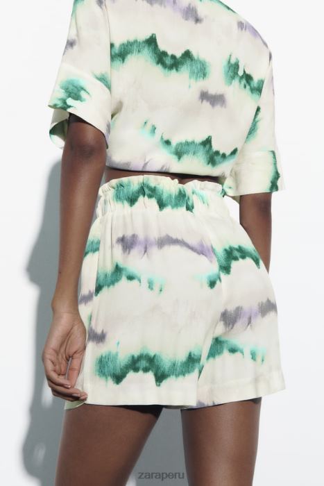 Zara mujer shorts teñidos con cintura elástica BDP8J568 ropa multicolor