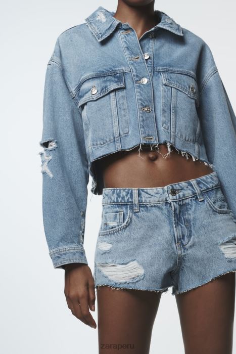 Zara mujer z1975 mini shorts de mezclilla con rotos BDP8J549 ropa azul medio