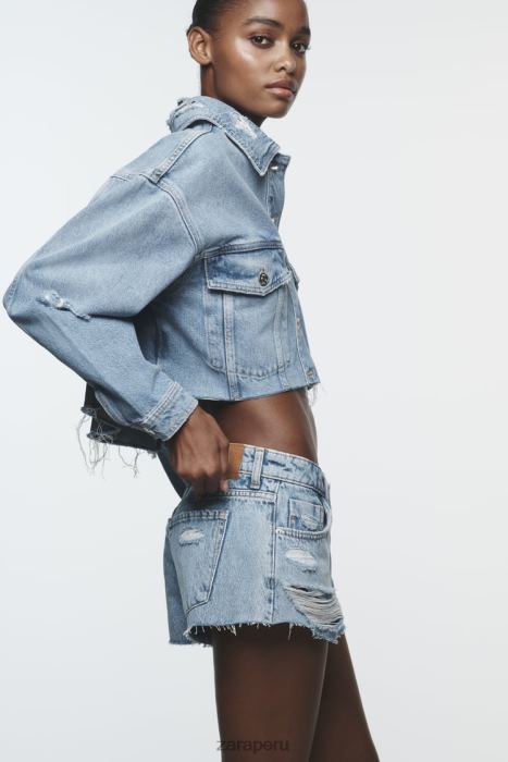Zara mujer z1975 mini shorts de mezclilla con rotos BDP8J549 ropa azul medio
