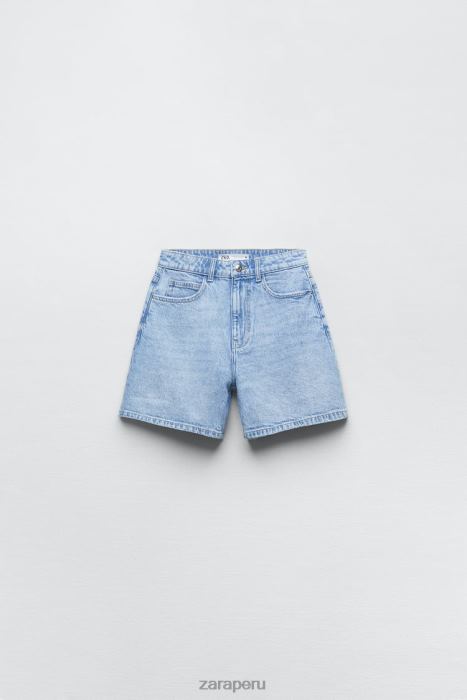 Zara mujer z1975 shorts mom fit de talle alto BDP8J592 ropa azul claro