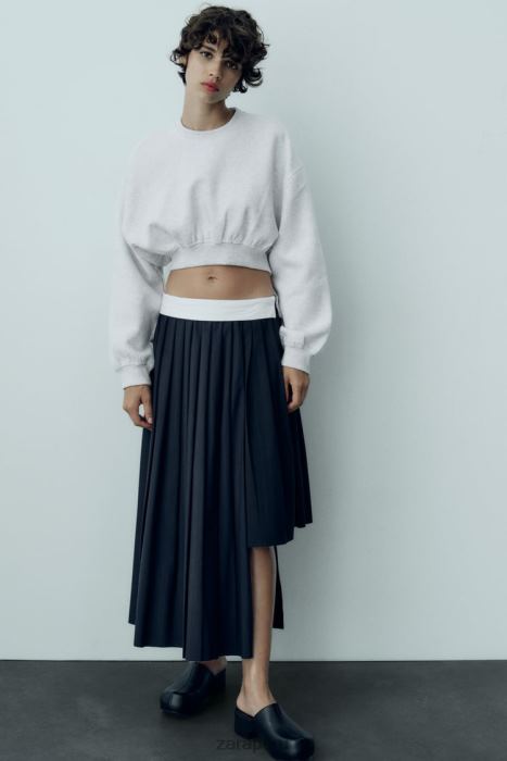 Zara mujer falda a rayas diplomáticas con pliegues BDP8J652 ropa azul