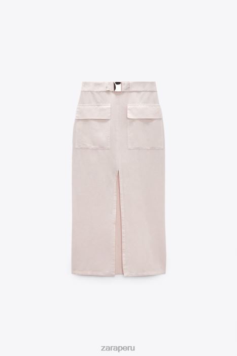 Zara mujer falda cargo midi en mezcla de lino BDP8J713 ropa crudo