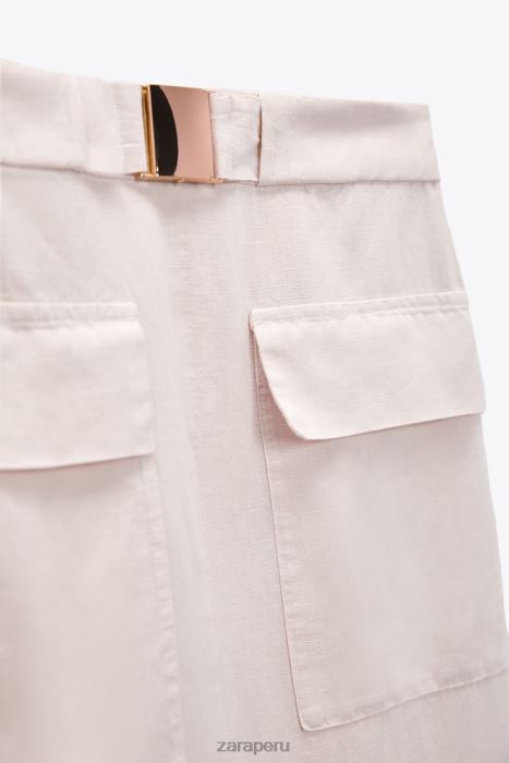 Zara mujer falda cargo midi en mezcla de lino BDP8J713 ropa crudo