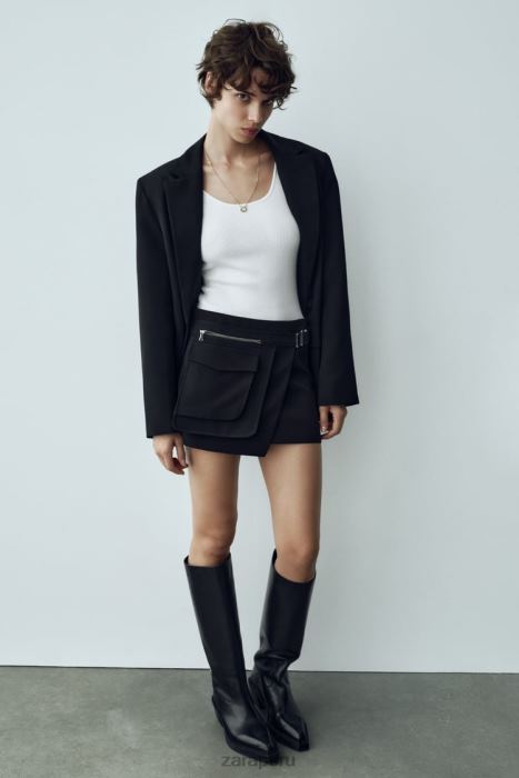 Zara mujer falda con bolsillo asimétrico BDP8J687 ropa negro