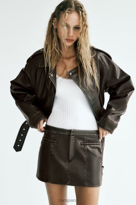 Zara mujer falda con bolsillo de piel sintética BDP8J647 ropa carbón