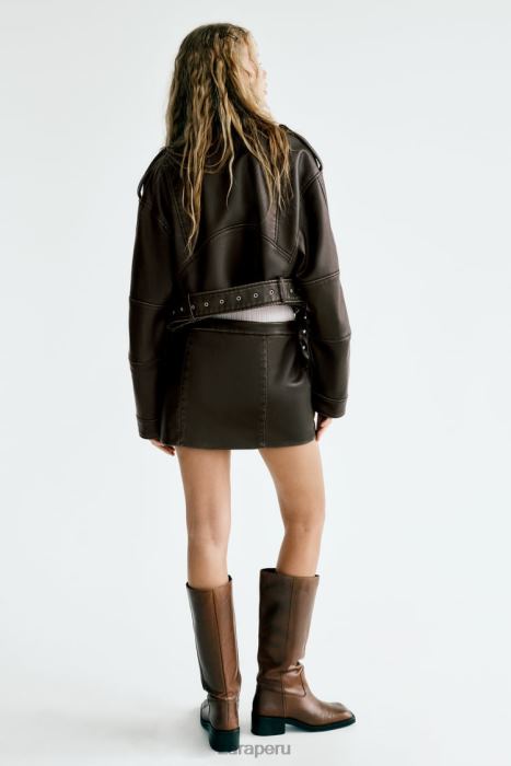 Zara mujer falda con bolsillo de piel sintética BDP8J647 ropa carbón